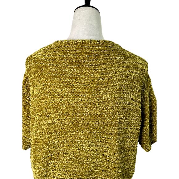 Open Edit Sweater Short Sleeve Crop Jumper Loose Knit Green Gold W Medium NWT - Picture 6 of 10